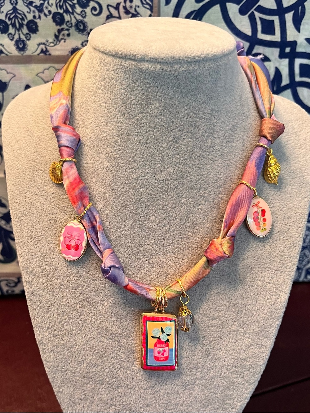 Italian Coastal Style Silk Scarf Charm Necklace